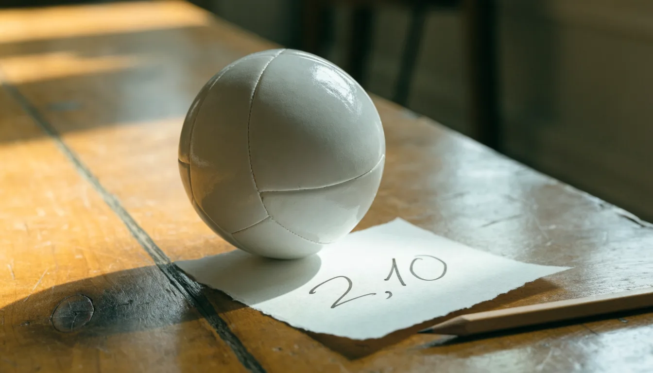 Un pallone da calcio appoggiato su una schedina bianca su un tavolo di legno, alla luce del giorno