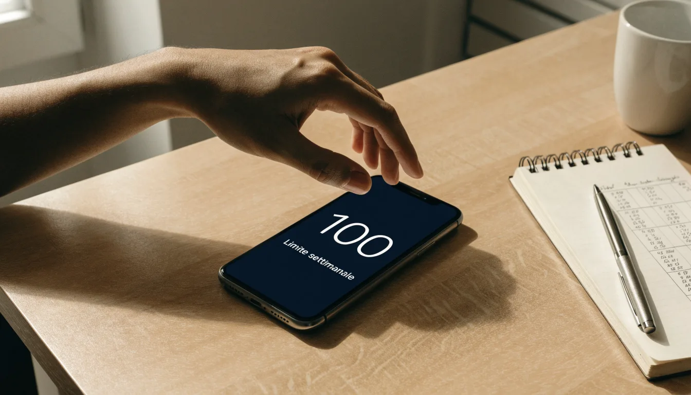 Un documento di identità appoggiato accanto a uno smartphone con un timer sullo schermo, su un tavolo da cucina